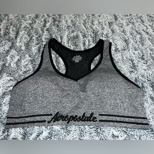 Aeropostale 2x Gray & Black Marl Sports Bra Removable Padding